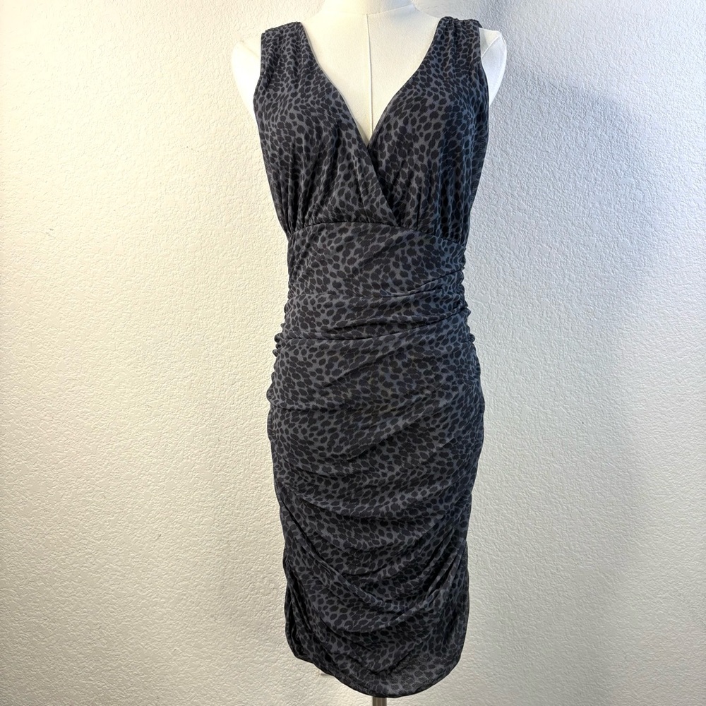 Sweet Pea by Stacy Frati Gray Animal Print Ruched Bodycon Dress Sz S